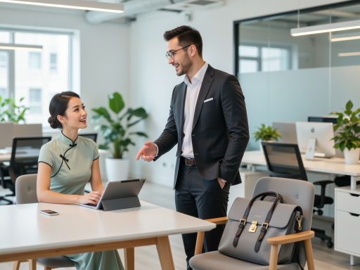 现代办公环境中专业情感咨询师在接待客户，温馨舒适的咨询室环境，体现专业服务氛围